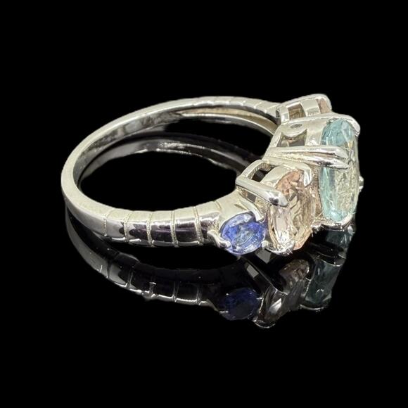 2.25ct Natural Aquamarine Morganite Tanzanite Ring 925 Sterling Silver Size 6 - Picture 2 of 8
